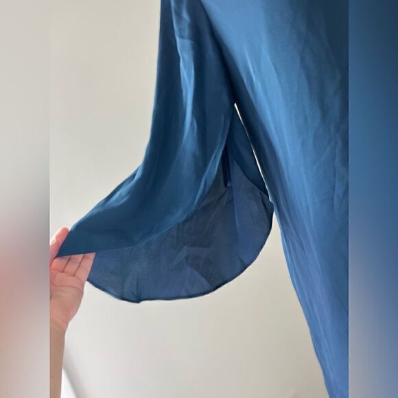 Milly Silk blend V-Neck Butterfly Dress Long Navy Blue Silk Blend Dress Size 8 - Picture 4 of 12